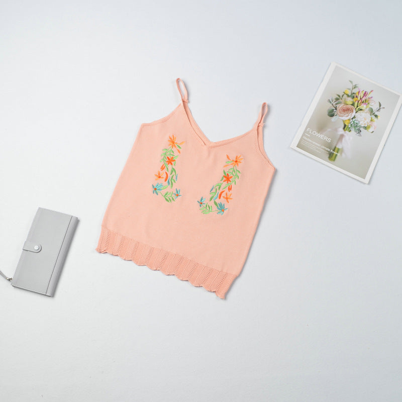 Ethnic Style Embroidered Knit Camisole for Women