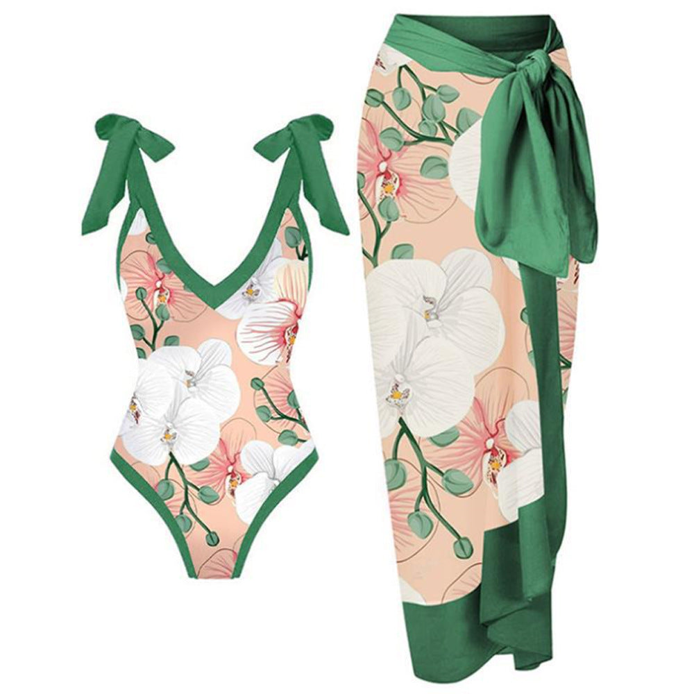 Orchid Floral One-Piece Swimsuit with Wrap Skirt