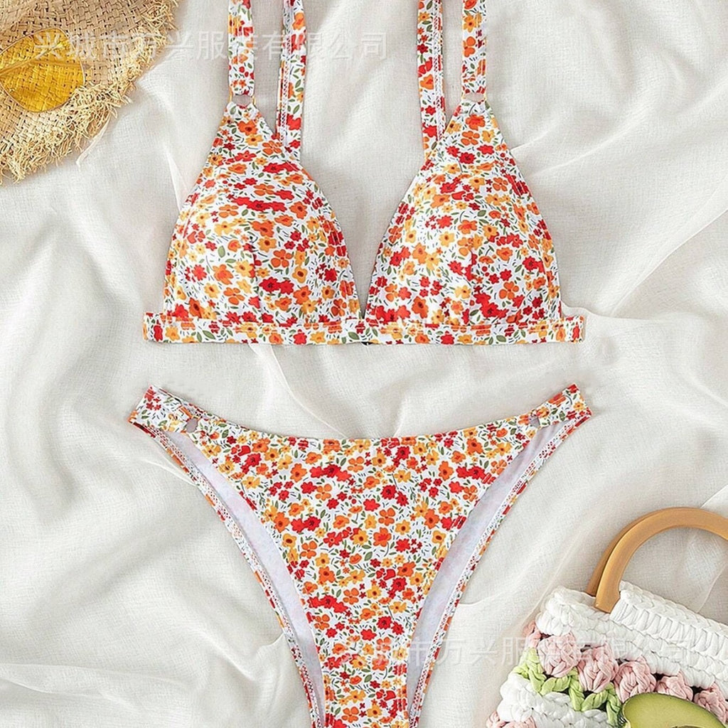 Women's Blue Floral Print Two-Piece Bikini Set