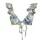 Tropical Leaf Print Ruffle Bikini Set