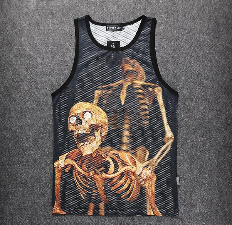 3D Double-Sided Printed Skull Tank Top, Breathable