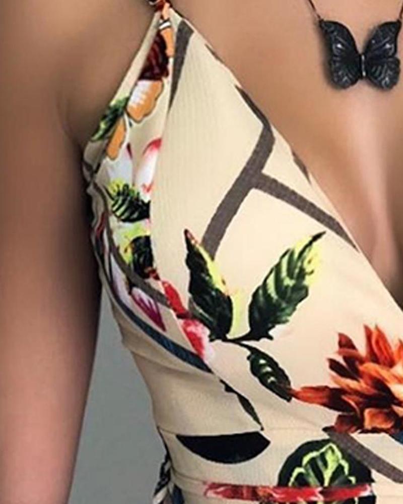 Floral Print Women's Jumpsuit with Spaghetti Straps