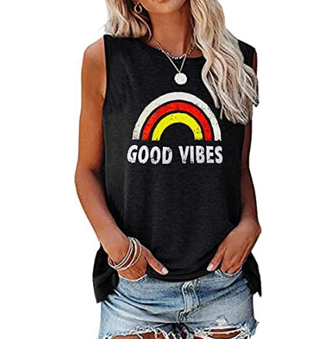 INS 2020 Fashion Rainbow Letter Print Halter Top
