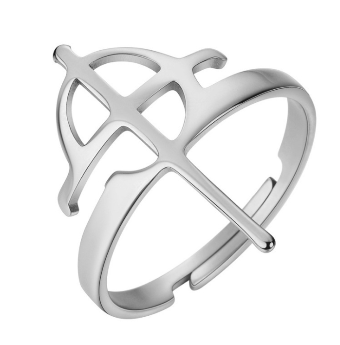 Stainless Steel Geometric Cross Couple Finger Rings