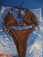 Red Triangle Bikini Set with Gold Accents