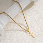 Gold Rope Chain Cross Pendant Necklace