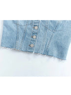Blue Off-Shoulder Denim Corset Crop Top for Women