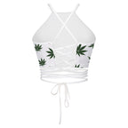 Leaf Print Backless Tie-Back Tank Top for Women