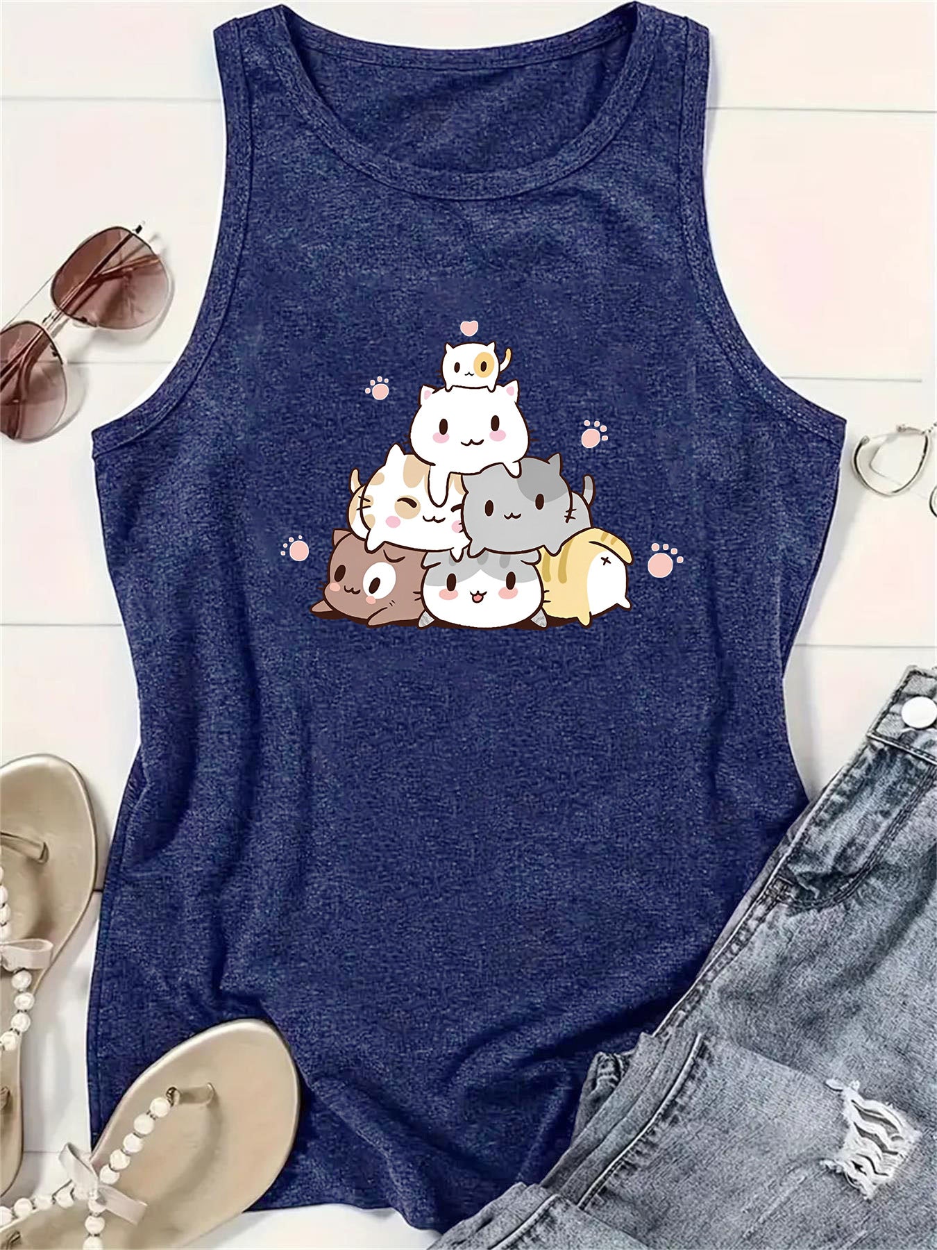 Harajuku Anime Print Sleeveless Crop Top for Students