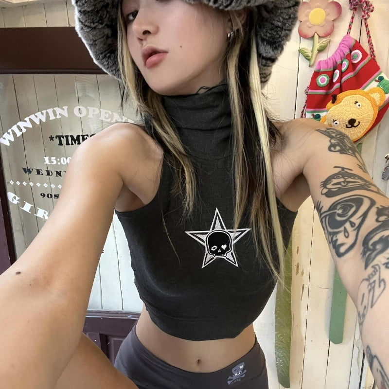 Women's Skull Heap Neck Slim Sleeveless Camisole Top