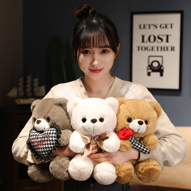 Knot Teddy Bear Plush Toy with Heart and Rose Design | Home Decor