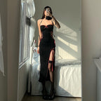 Elegant Slim Fit Hollow-out Tube Top Split Dress