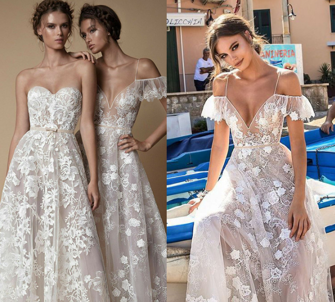 Lace and Tulle Long Dress with Spaghetti Straps