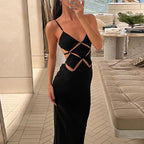 Backless Cutout Satin Maxi Dress
