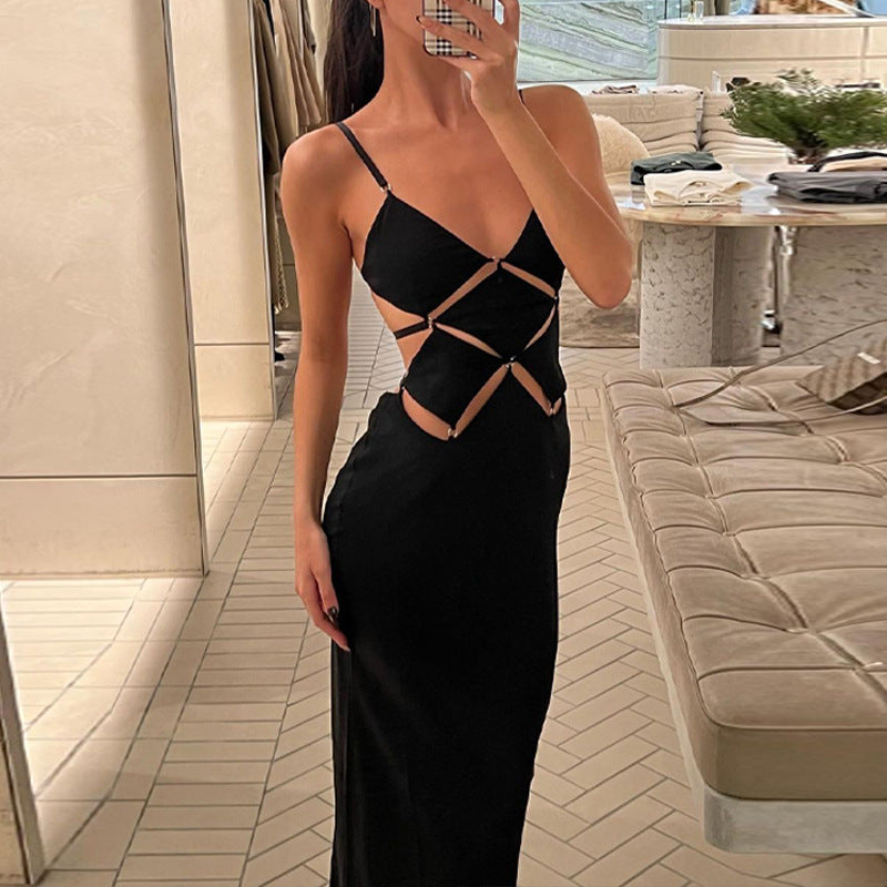 Backless Cutout Satin Maxi Dress