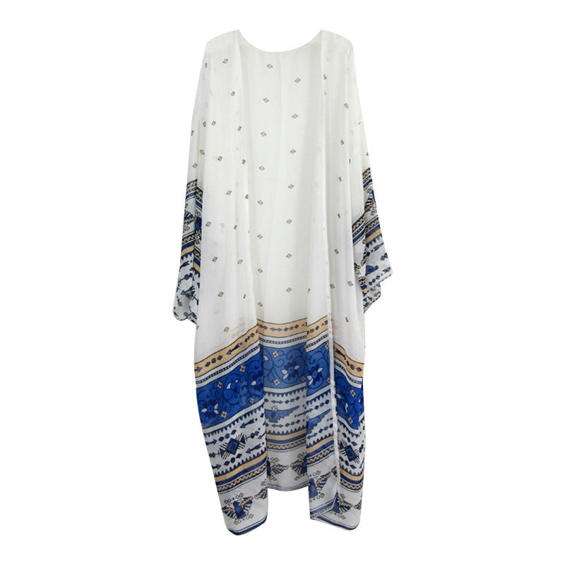 Plus Size Chiffon Print Beach Cover-Up Cardigan for Women