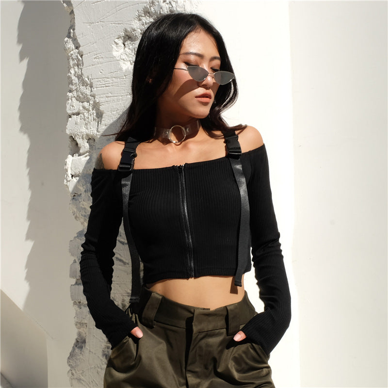 One-Shoulder Long Sleeve Cropped Top