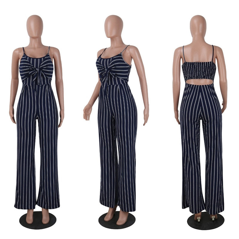 Striped Jumpsuit with Spaghetti Straps and Wide Legs
