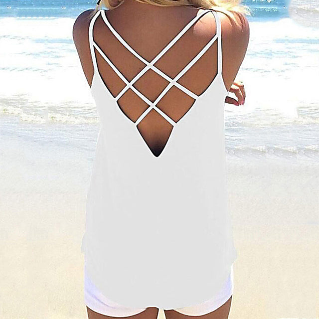Strappy Cross-Back Sleeveless Cami Tank