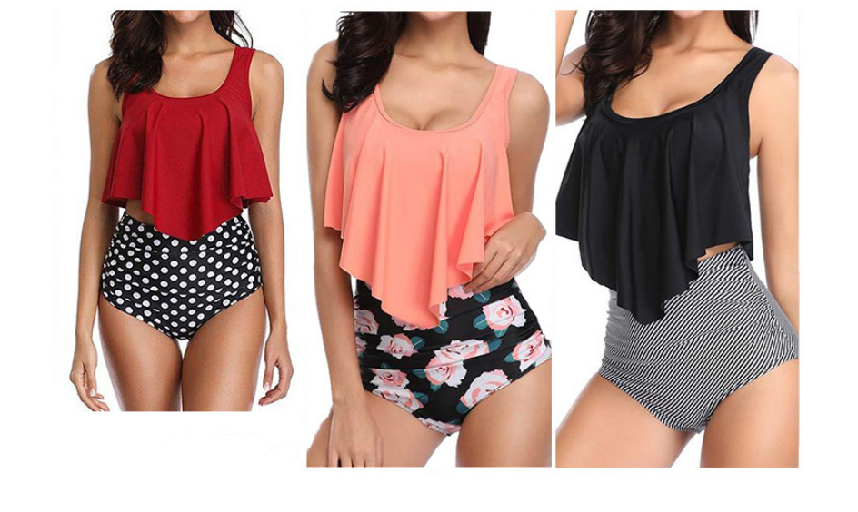 Ruffled High-Waisted Polka Dot Bikini Set