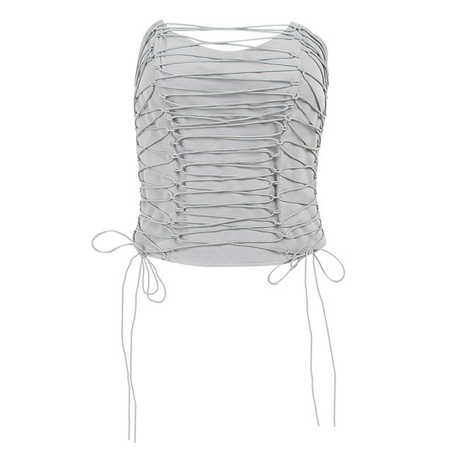 Gray Hollow Sexy Strapless Crop Tops for Women