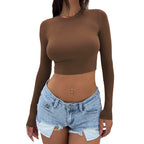 Cross-Border Autumn Winter Crop Top Long Sleeve Tee