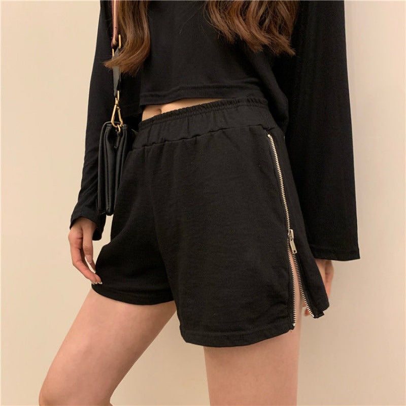Women's Loose High-Waist Zipper Shorts for Summer