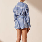 2023 Summer Women's Striped Cotton Shirt & Shorts Set