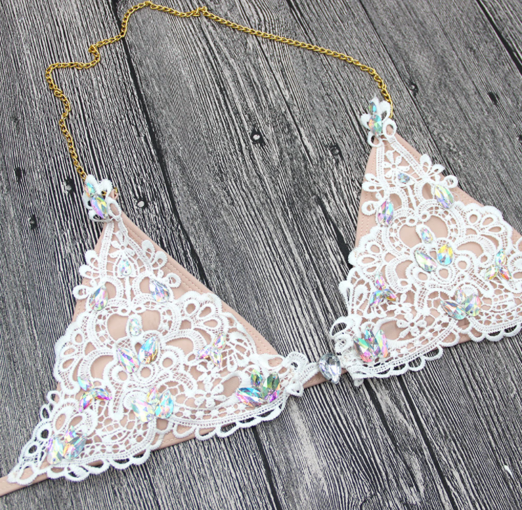 Rhinestone Lace Tie-Side Bikini