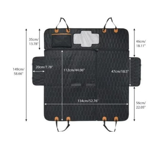 3-in-1 Dog Car Seat Cover, Waterproof Quilted Back Seat Hammock with Mesh Window & Storage Pockets, Machine Washable