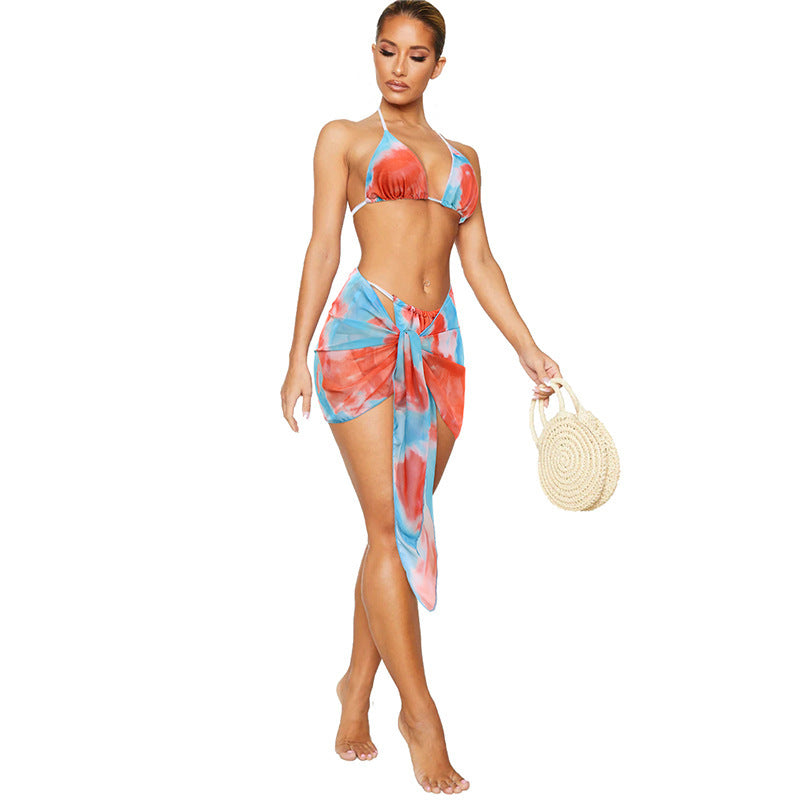 Women's Three-Piece Tie-Dye Bikini Set with Sarong