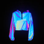 2024 Women's Colorful Reflective Hooded Jacket Crop Top