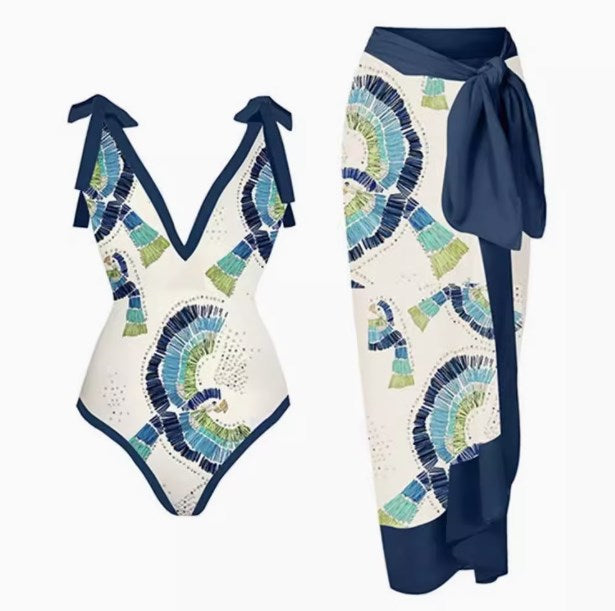 Roberta Printed One-Piece Swimsuit with Sarong
