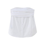 Spring New European Style Pleated Button Crop Top