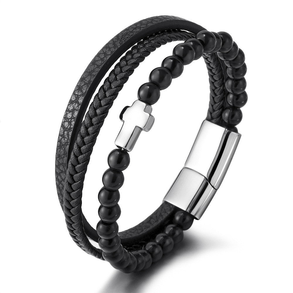 Multi-layer Stainless Steel Men's Cross Bracelet