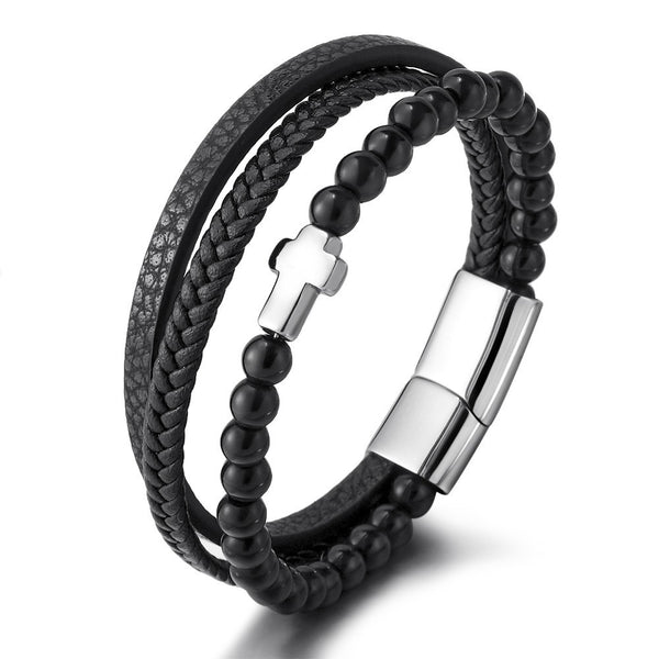 Multi-layer Stainless Steel Men's Cross Bracelet