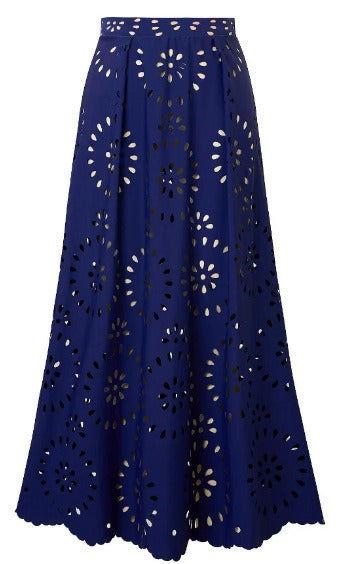 Eyelet Cutout Flared Maxi Beach Cover-Up Skirt