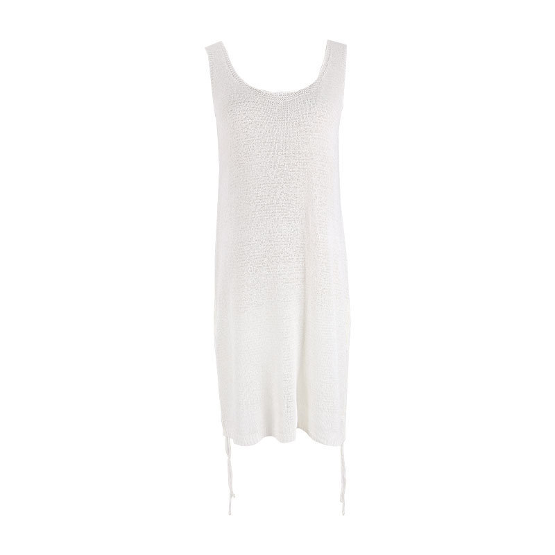 Knit Ruched Drawstring Beach Cover-Up Tank Dress