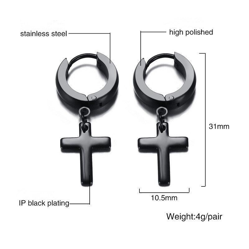 Stainless Steel Cross Drop Hoop Earrings