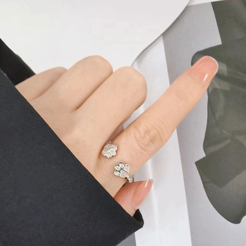Cat Paw Print Zircon Open Ring