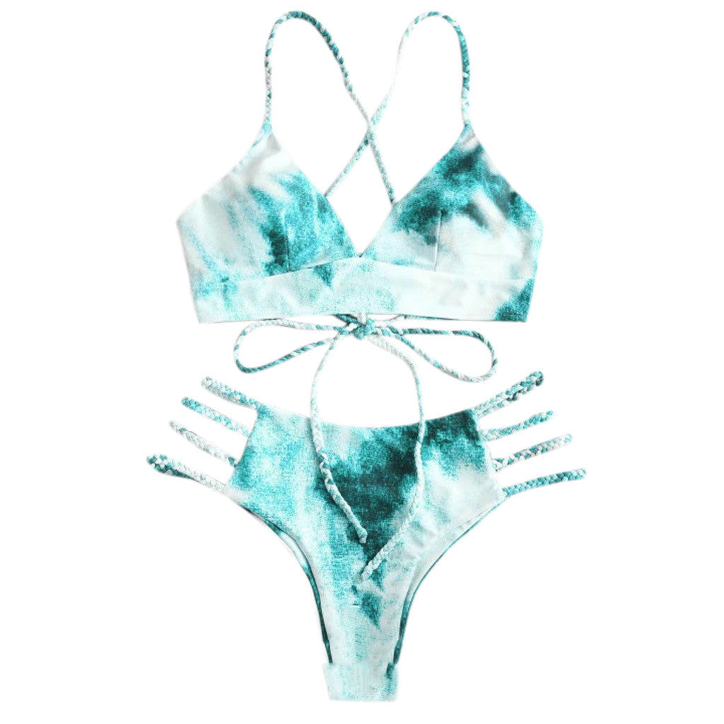 Tie-Dye Braided Strappy Bikini Set