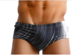 Men's Black and White Line Print Swim Briefs