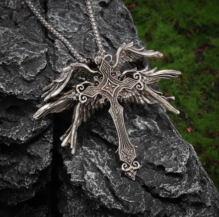 Winged Cross Pendant Necklace