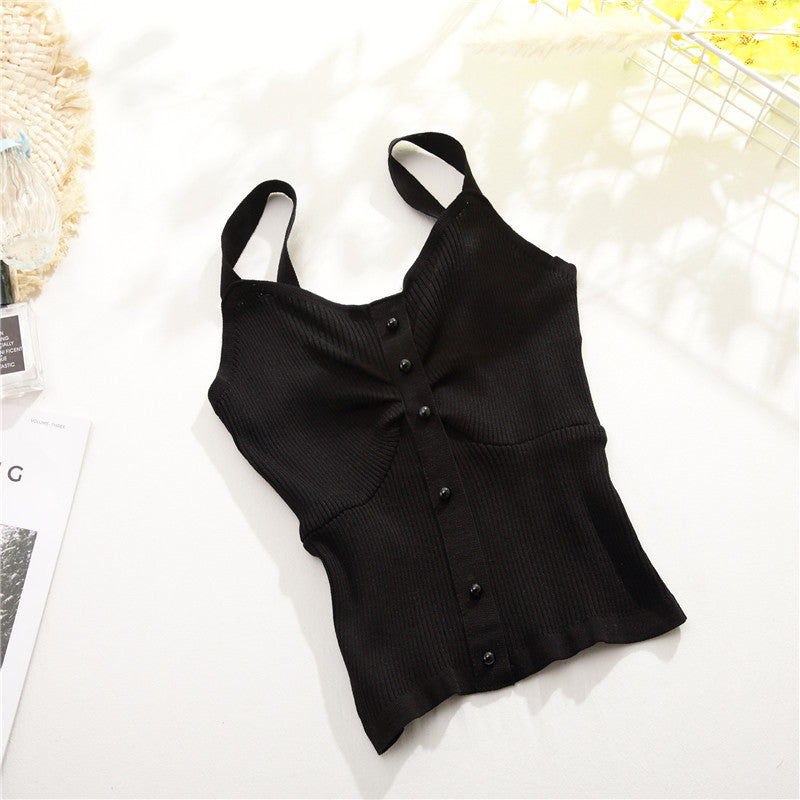 Summer Korean Style V-Neck Knitted Crop Top for Women