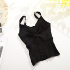 Summer Korean Style V-Neck Knitted Crop Top for Women