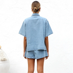 Women's Casual Denim Shirt & Shorts Set