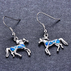 Blue Opal Horse Drop Earrings
