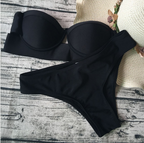 Women's Black Strapless Push-Up Bandeau Bikini Set