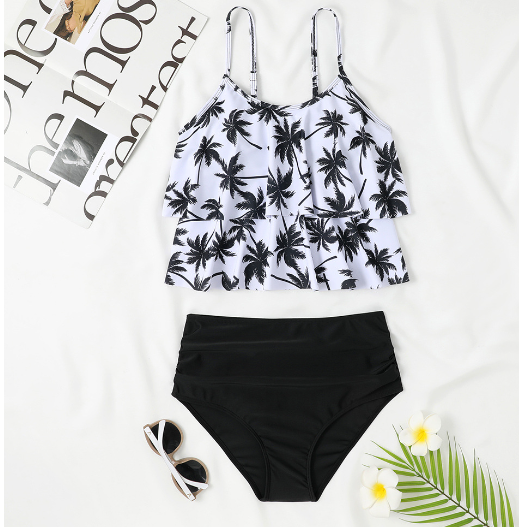 WOLFF Black Tankini with Double Straps and Print (One Piece)