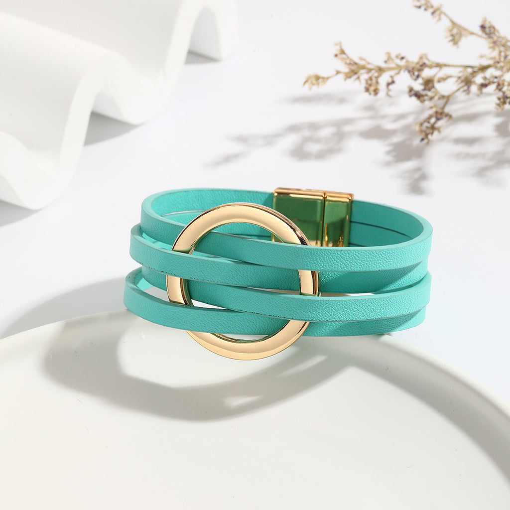 Cross Leather Women's Multi-Layer Cuff Bracelet